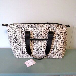 NWT Mali + Lili Dalmatian Print Weekender Tote Bag Black White Travel Carryall